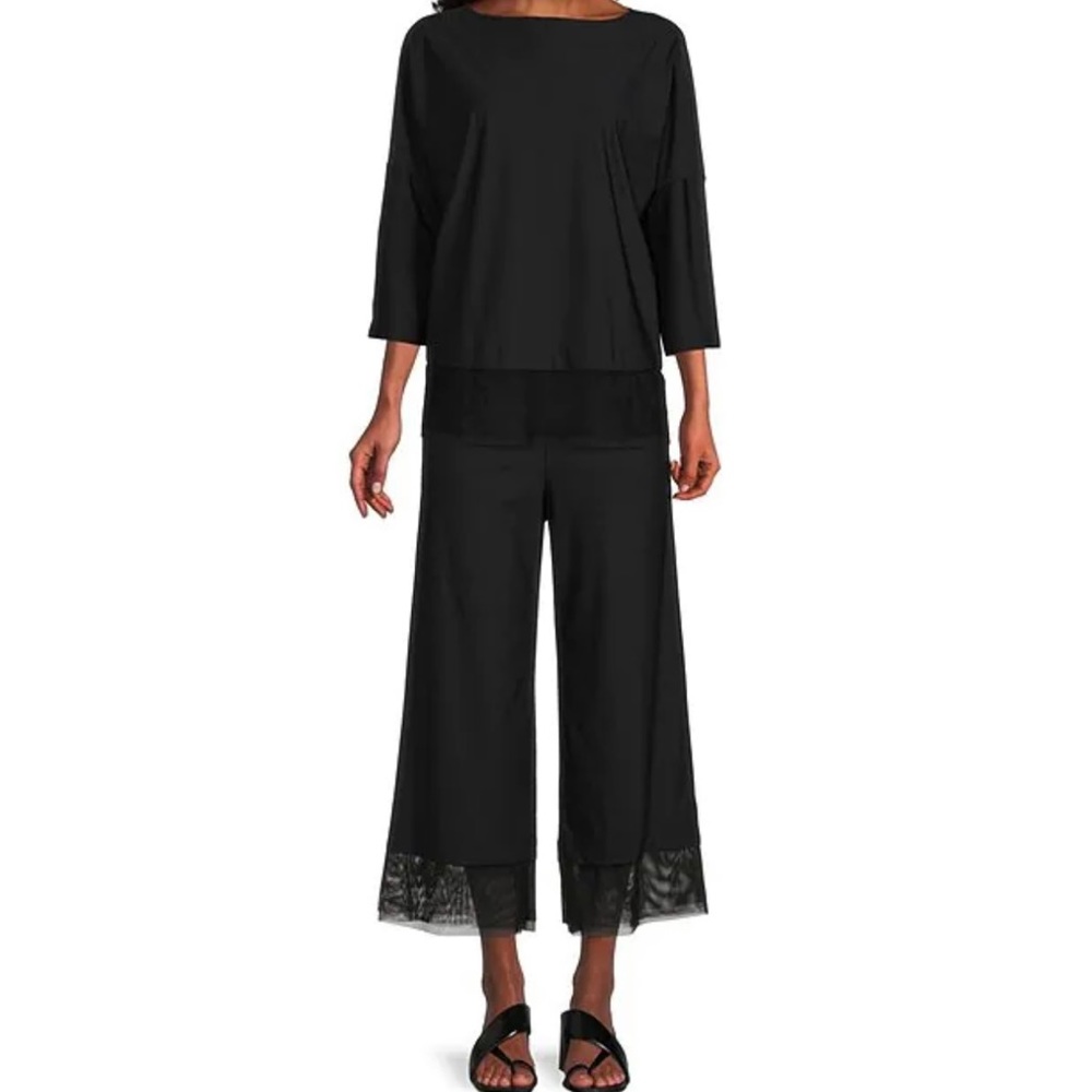 IC Collection Cropped Straight Leg Double Layered Mesh Hem pull- on pants - Picture 4 of 14